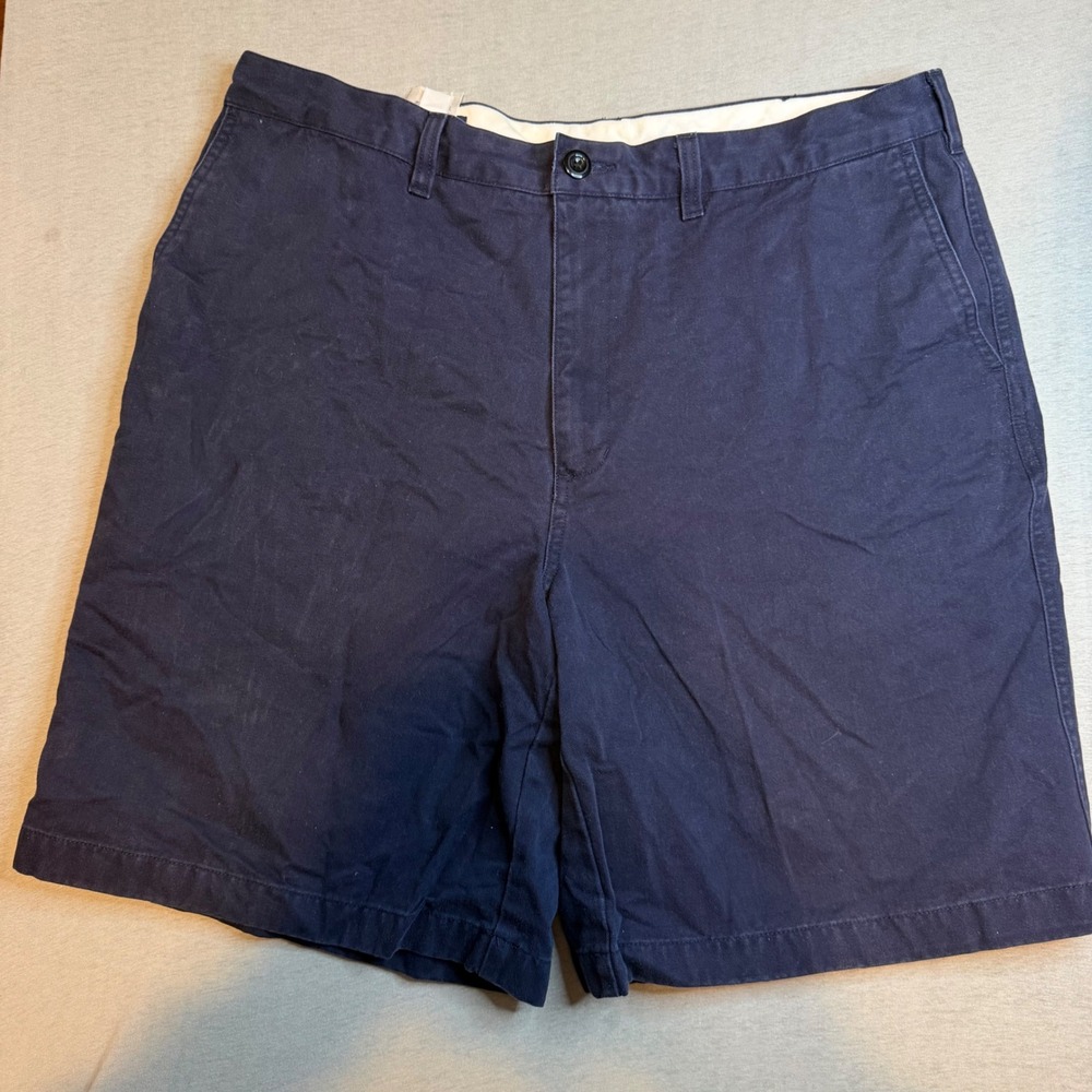 LL Bean Classic Fit Chino Shorts Mens 37 Navy Blue 100% Cotton Flat Front vtg